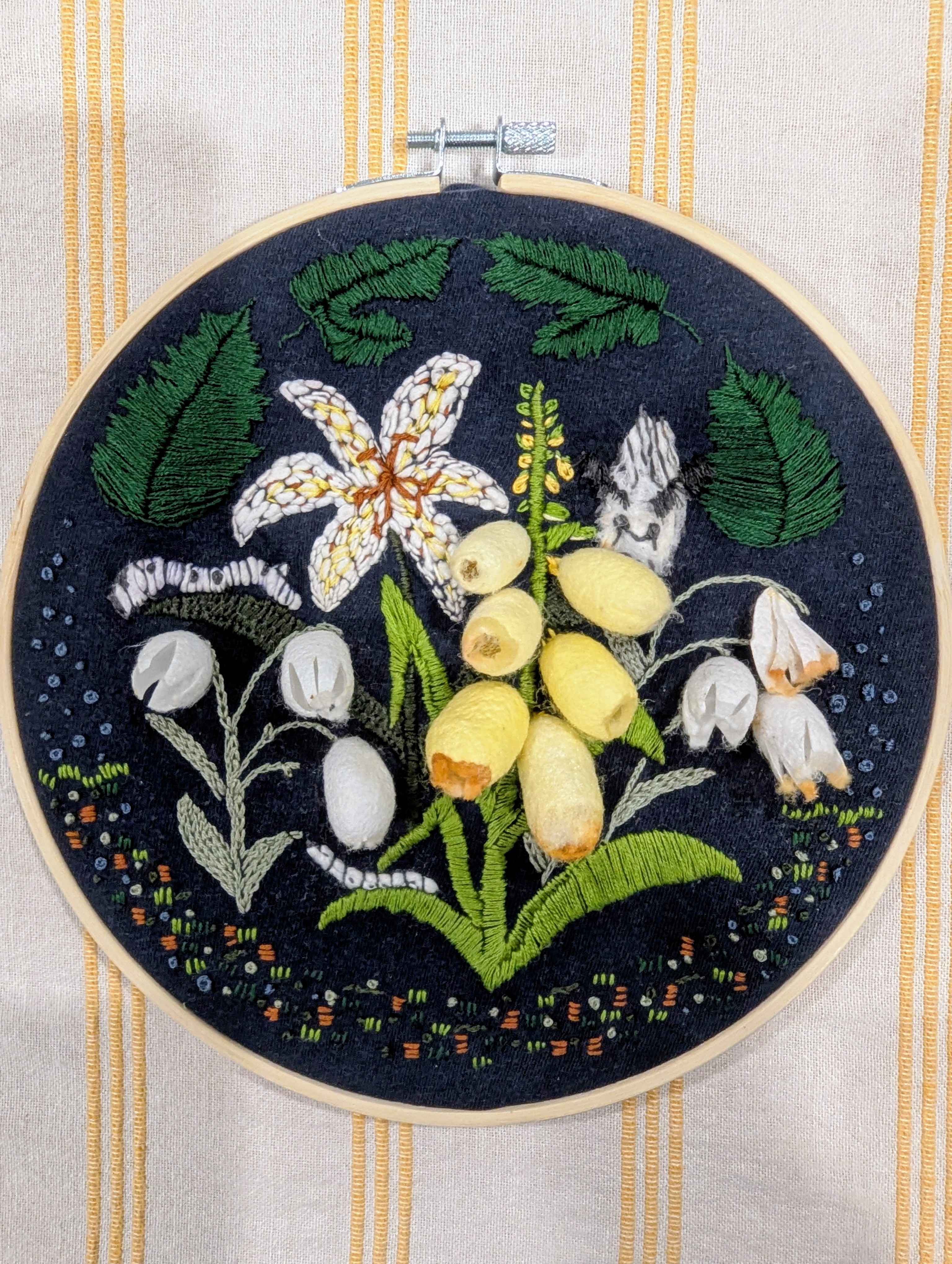 Silk Moth Life Cycle Embroidery Hoop
